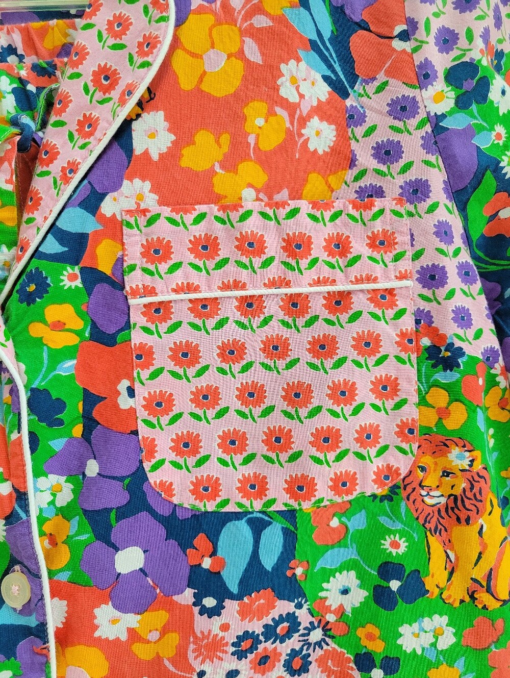 Printfresh Pajamas Flower Power Cotton Short Sleeve Cropped Floral Lion Size M - Picture 5 of 11